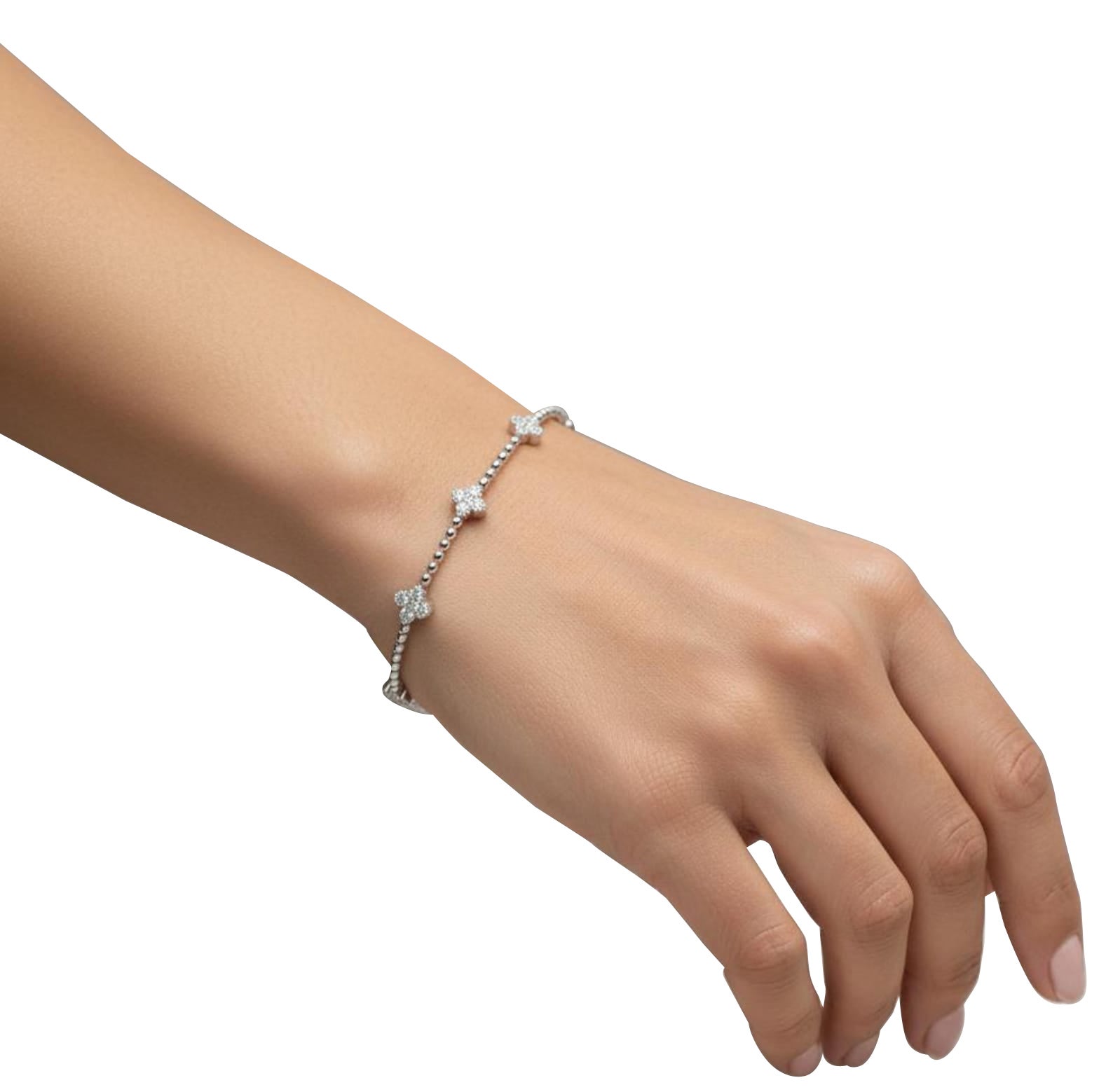 925 Sterling Silver Beaded Bracelet Moissanite Flower Styled Bracelet For Women.