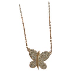 Magnifique collier papillon en argent sterling 925 avec pendentif en pavé de diamants naturels.
