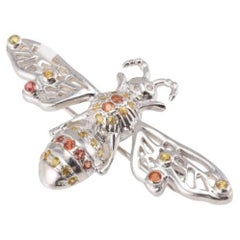 .925 Sterling Silver Bee Brooch Pin Studded with Multi Gemstone