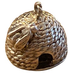 925 Sterling Silber Bienenstock mit Wabe Vintage Öffnung Charme / Anhänger