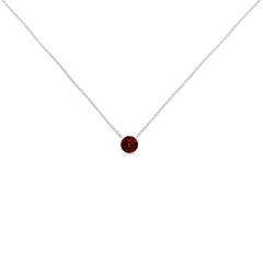 .925 Sterling Silver Bezel Set Created Red Ruby Gemstone 18" Pendant Necklace