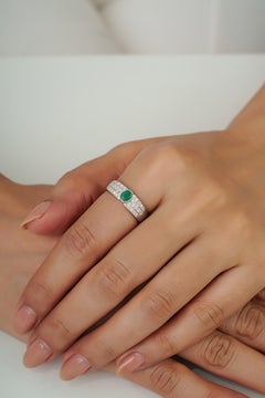 925 Sterling Silver Bezel Set Oval Emerald & Diamond Pavé Band Ring by Silvorra