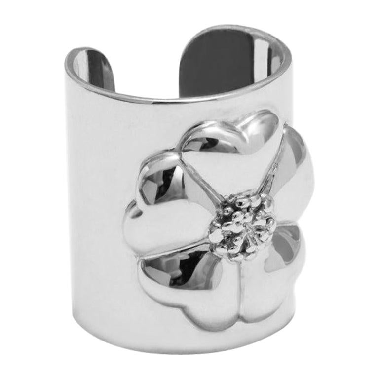 .925 Sterling Silver Blossom Cuff Ring