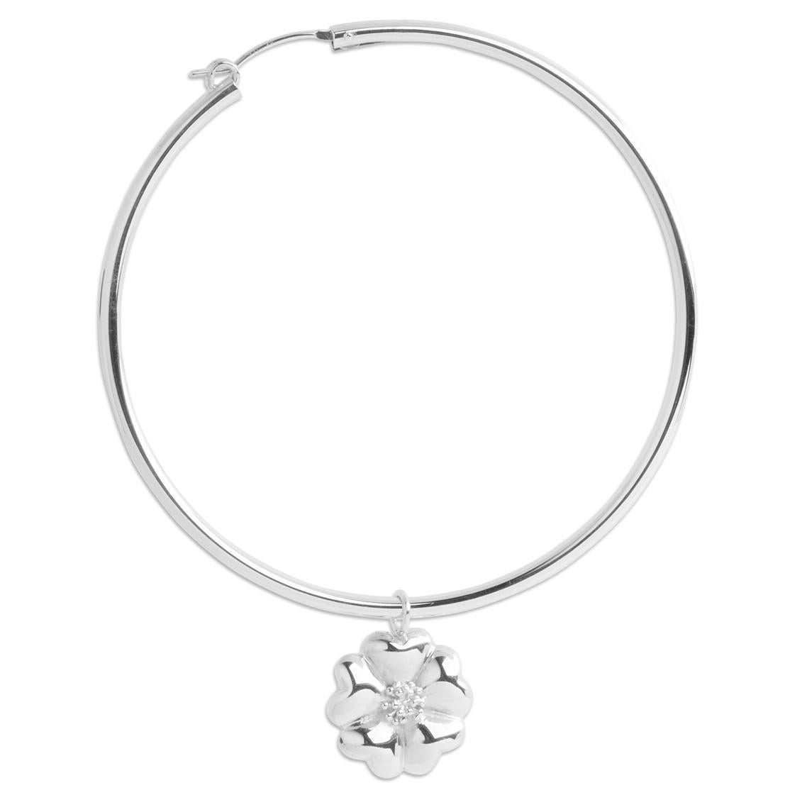 Trillion Cut .925 Sterling Silver Blossom Dangle Hoops For Sale