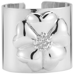 Bracelet manchette large fleur en argent sterling .925