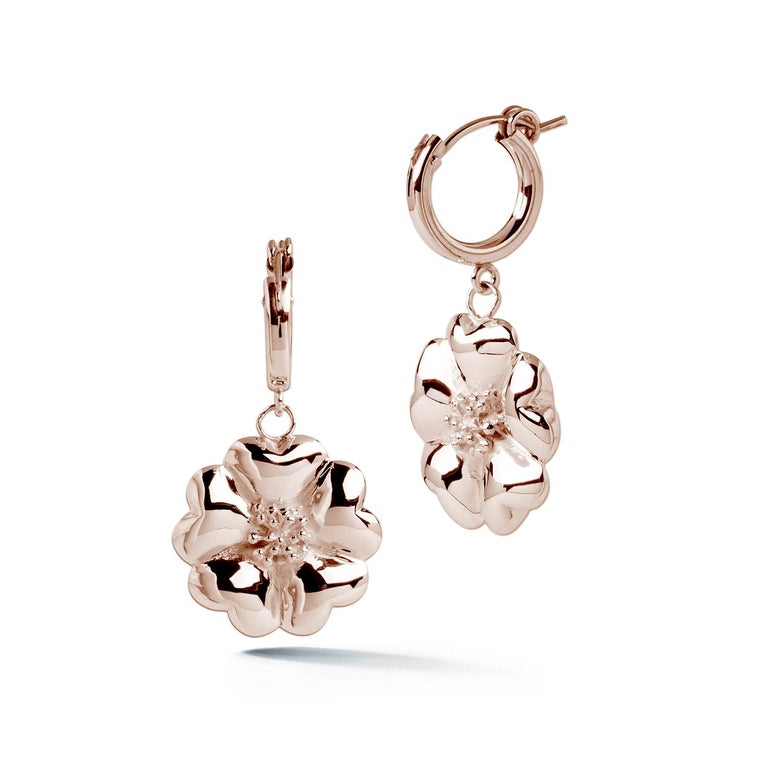 .925 Sterling Silver Blossom Small Hoop Dangle Earrings For Sale at 1stDibs