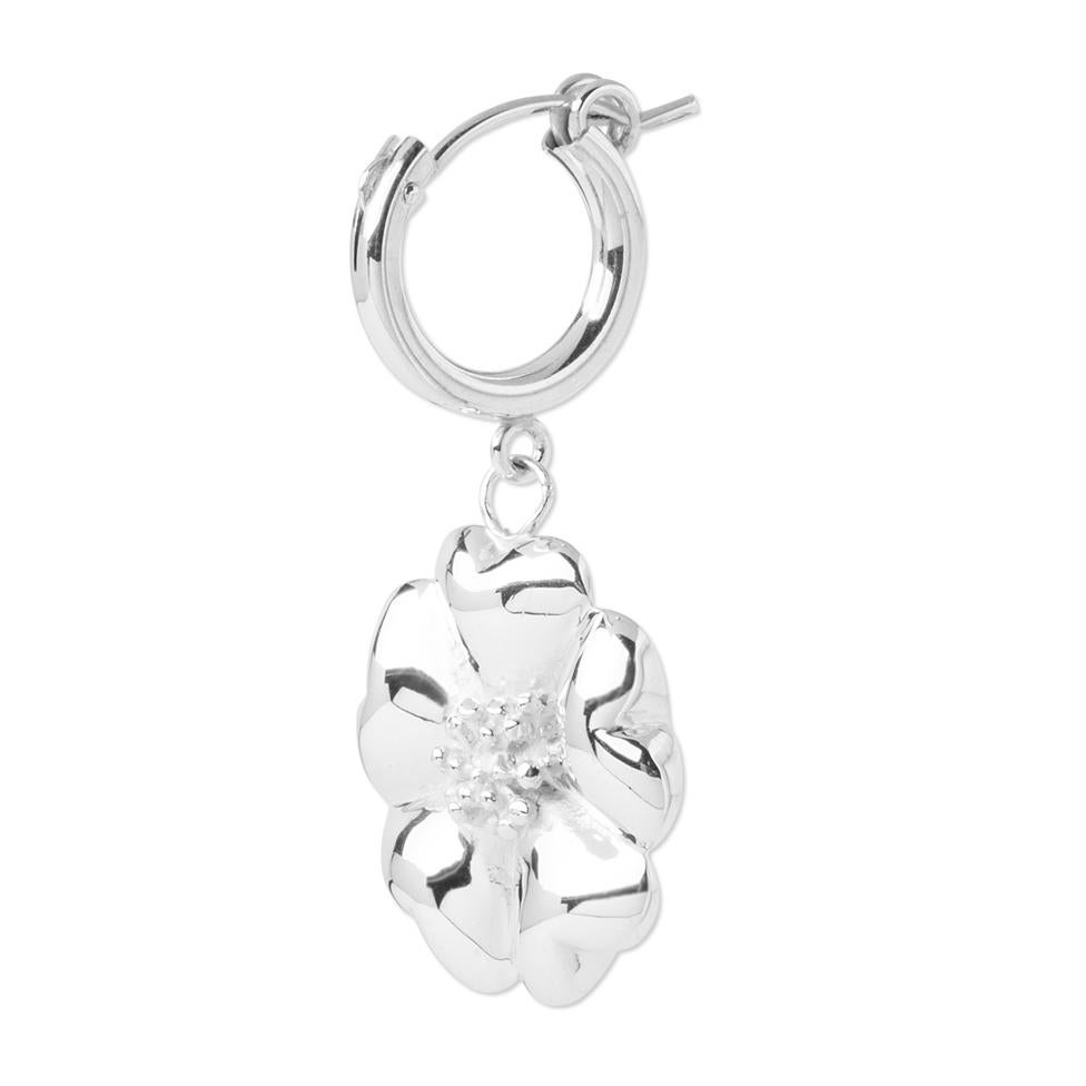Modern .925 Sterling Silver Blossom Small Hoop Dangle Earrings  For Sale