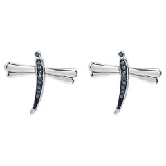 Orecchini a perno a forma di libellula in argento 925 con diamanti blu