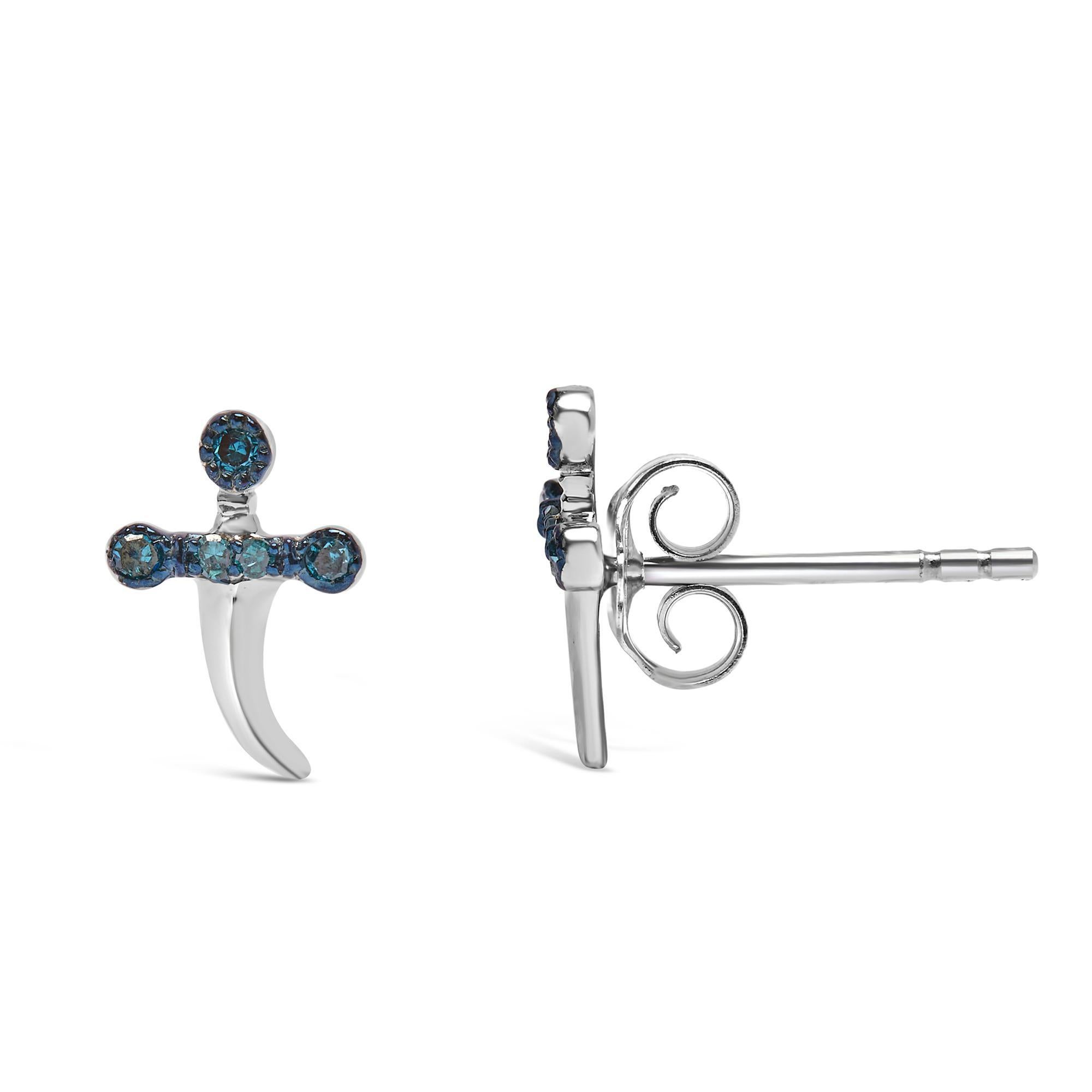 Moderne Boucles d'oreilles couteau en argent 925 serties de diamants bleus