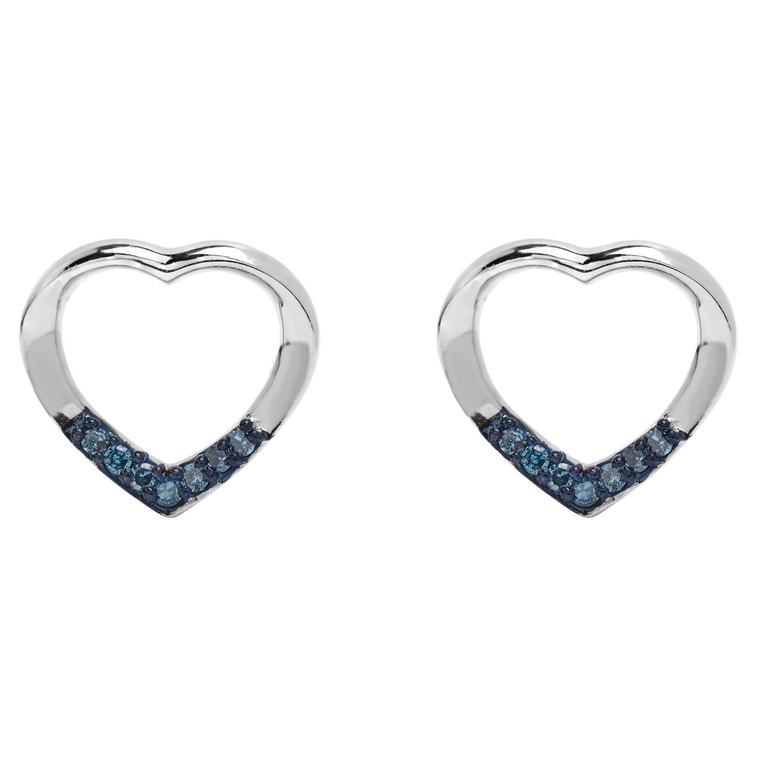 Orecchini a cuore aperti in argento 925 con diamanti blu