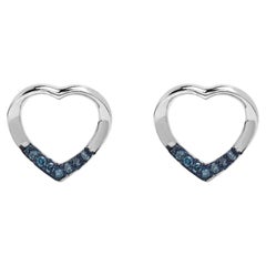 .925 Sterling Silver Blue Diamond Accent Open Heart Stud Earrings