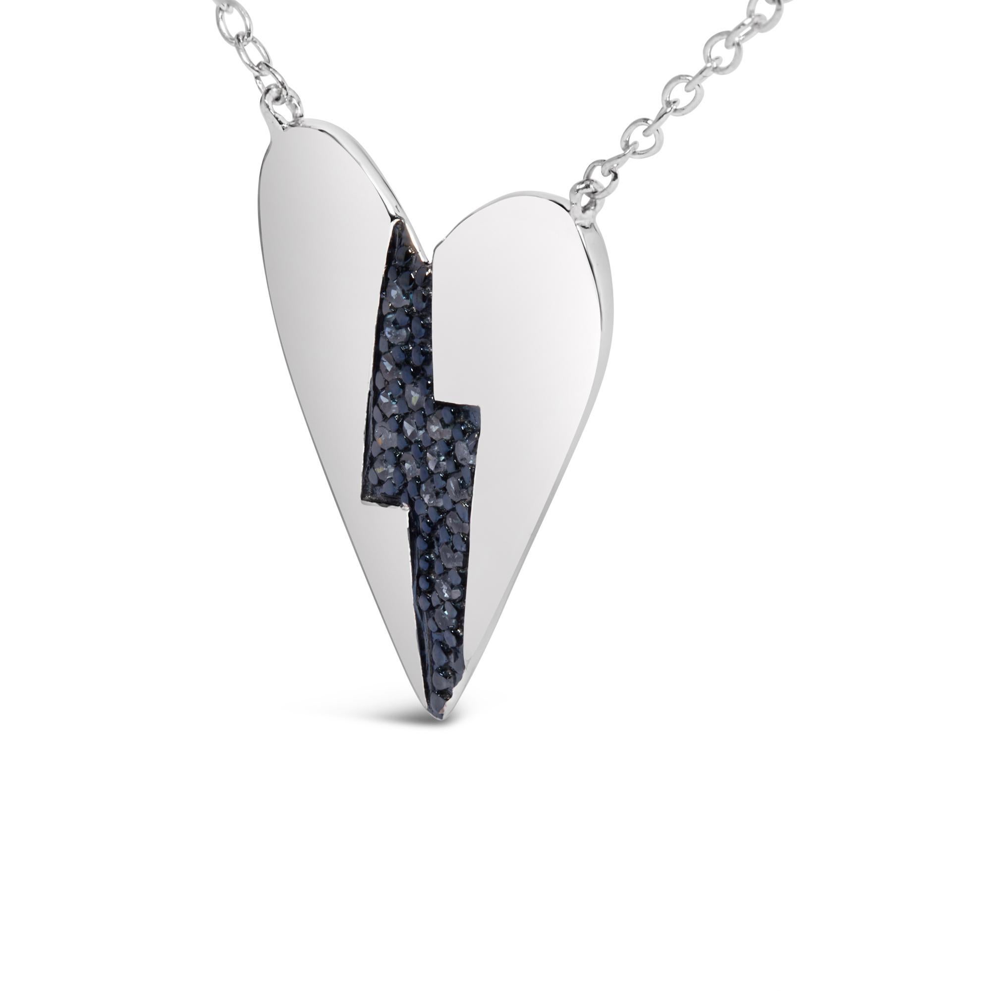 Moderne Collier pendentif Broken Heart Broken Heart en argent sterling et diamant bleu .925 en vente