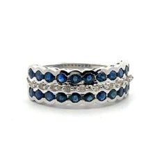 925 Sterling Silver Blue Sapphire and Diamond Engagement Ring for Women