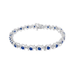 .925 Sterling Silver Blue Sapphire and Diamond S-Link Tennis Bracelet