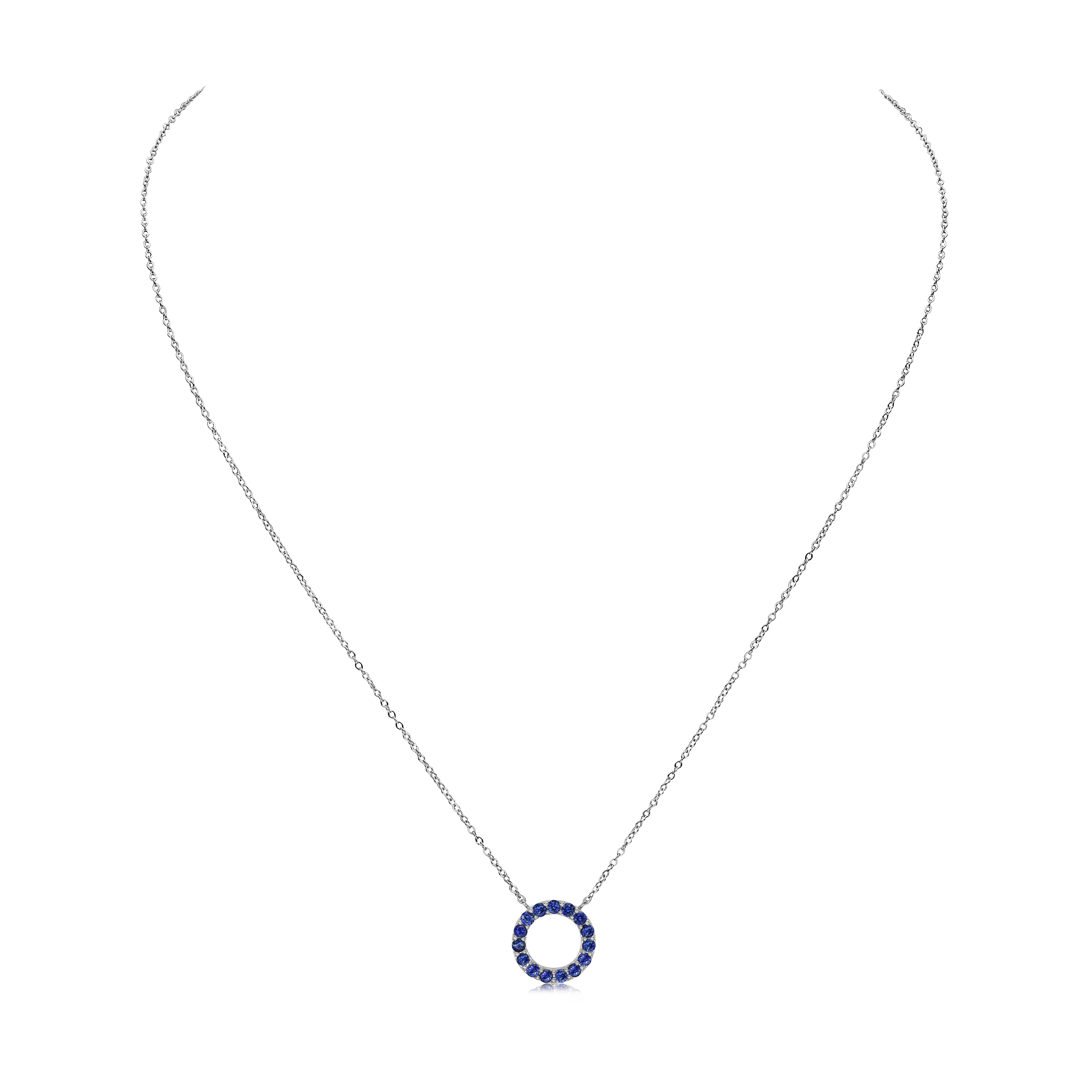 Round Cut .925 Sterling Silver Blue Sapphire Circle Pendant Necklace