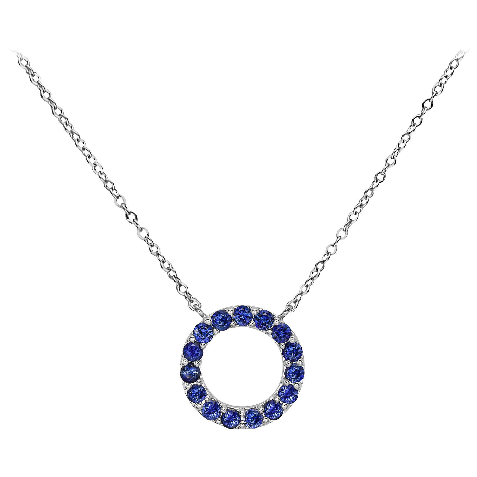 .925 Sterling Silver Blue Sapphire Circle Pendant Necklace