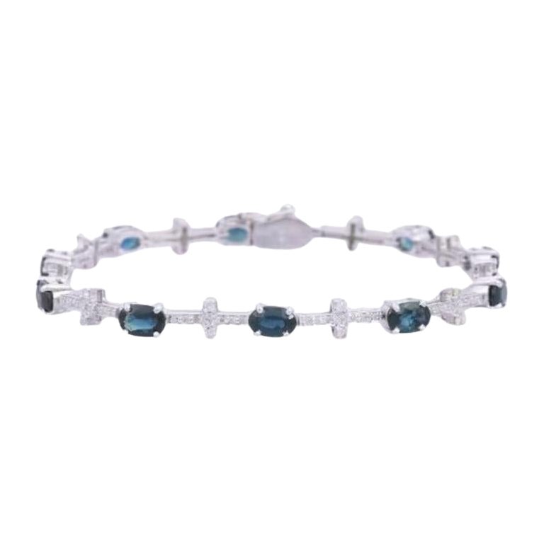 Bracelet de fiançailles pour femmes en argent sterling avec saphir bleu et diamant .925