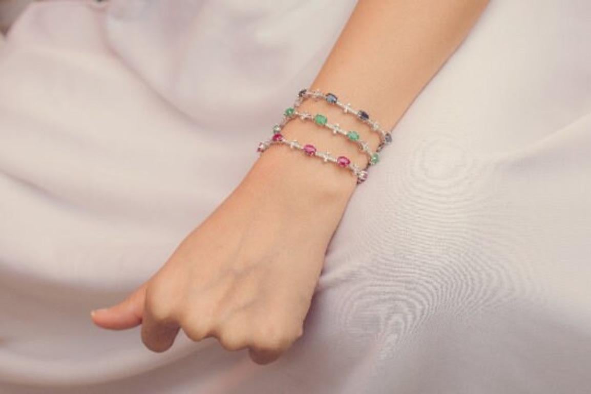 Beautifully handcrafted silver Blue Sapphire Diamond Engagement Bracelet for Women, designed with love, including handpicked luxury gemstones for each designer piece. Grab the spotlight with this exquisitely crafted piece. Inlaid with natural blue