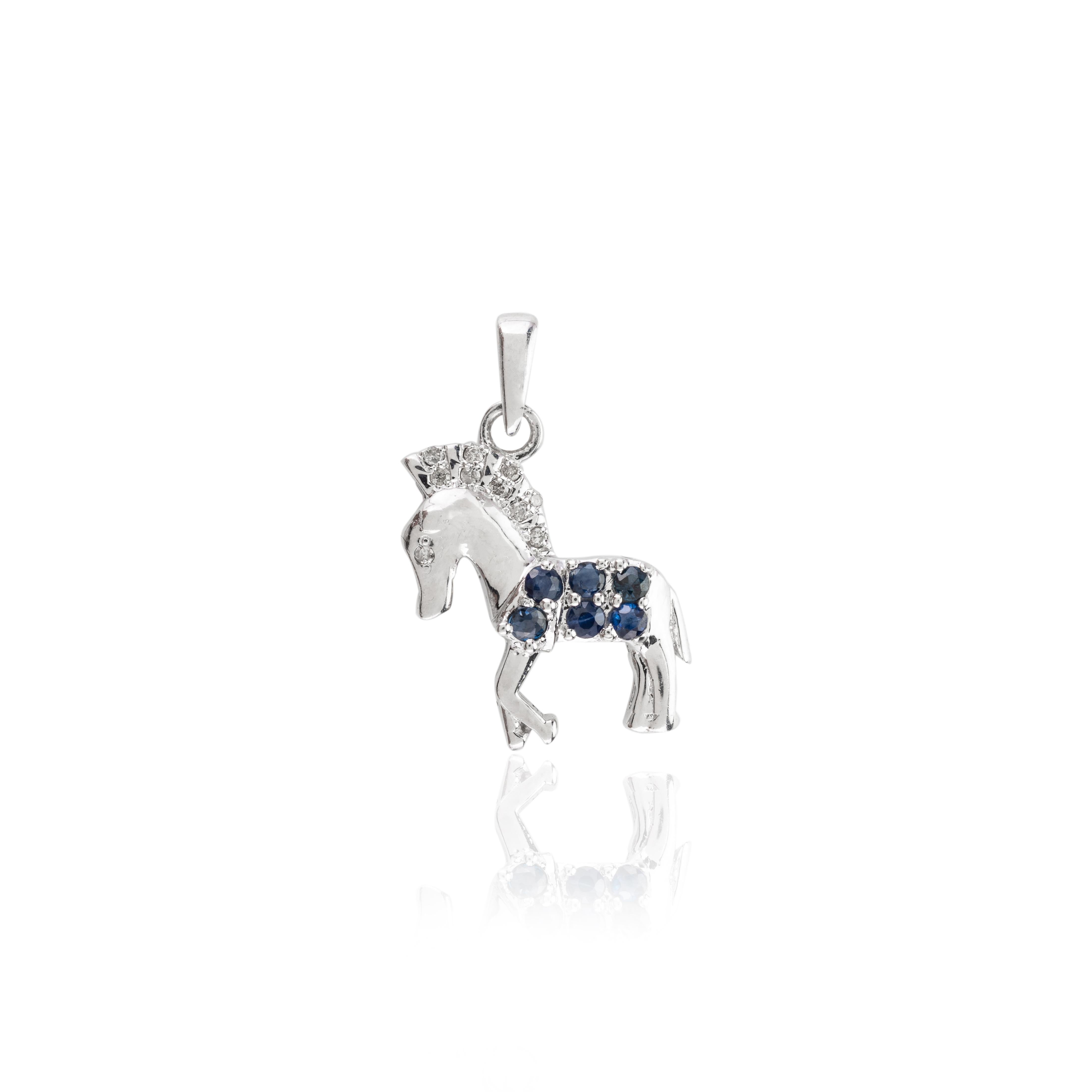 Women's 925 Sterling Silver Blue Sapphire Diamond Horse Pendant Unisex Gifts For Sale