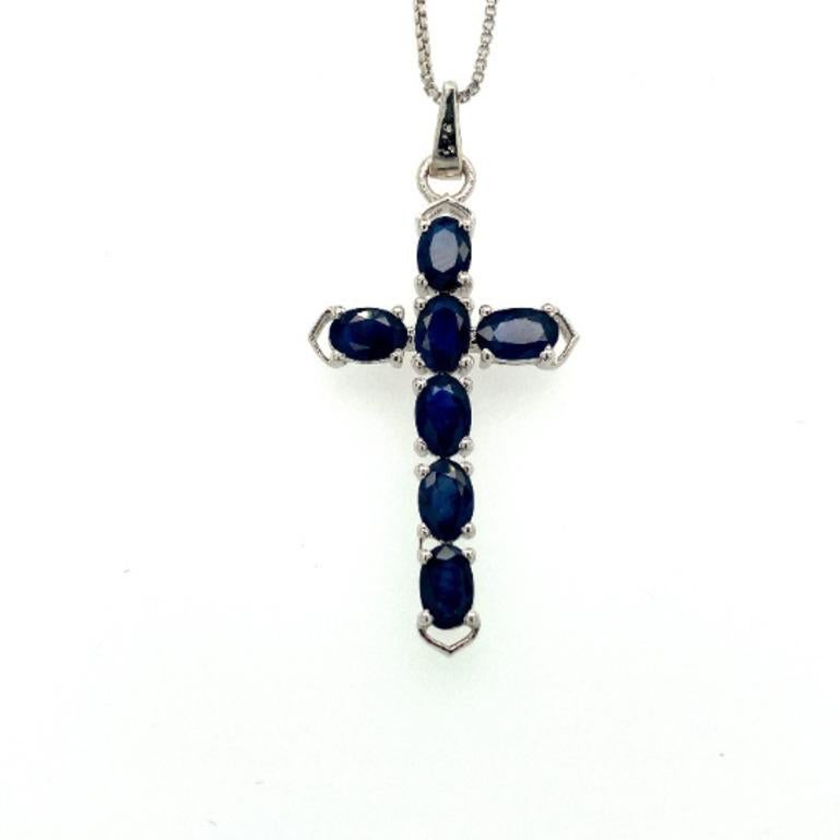 Art Deco Handmade Blue Sapphire Unisex Cross Pendant in Sterling Silver Jewelry for Him For Sale