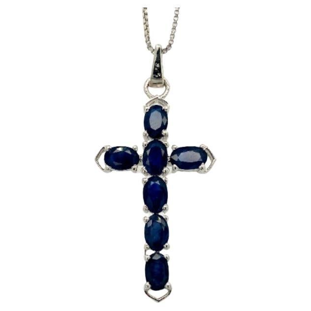 .925 Sterling Silver Blue Sapphire Unisex Cross Pendant Gift For Sale