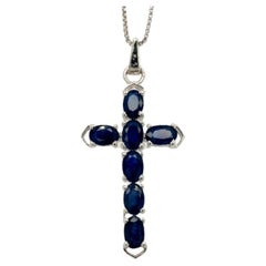 .925 Sterling Silver Blue Sapphire Unisex Cross Pendant Gift