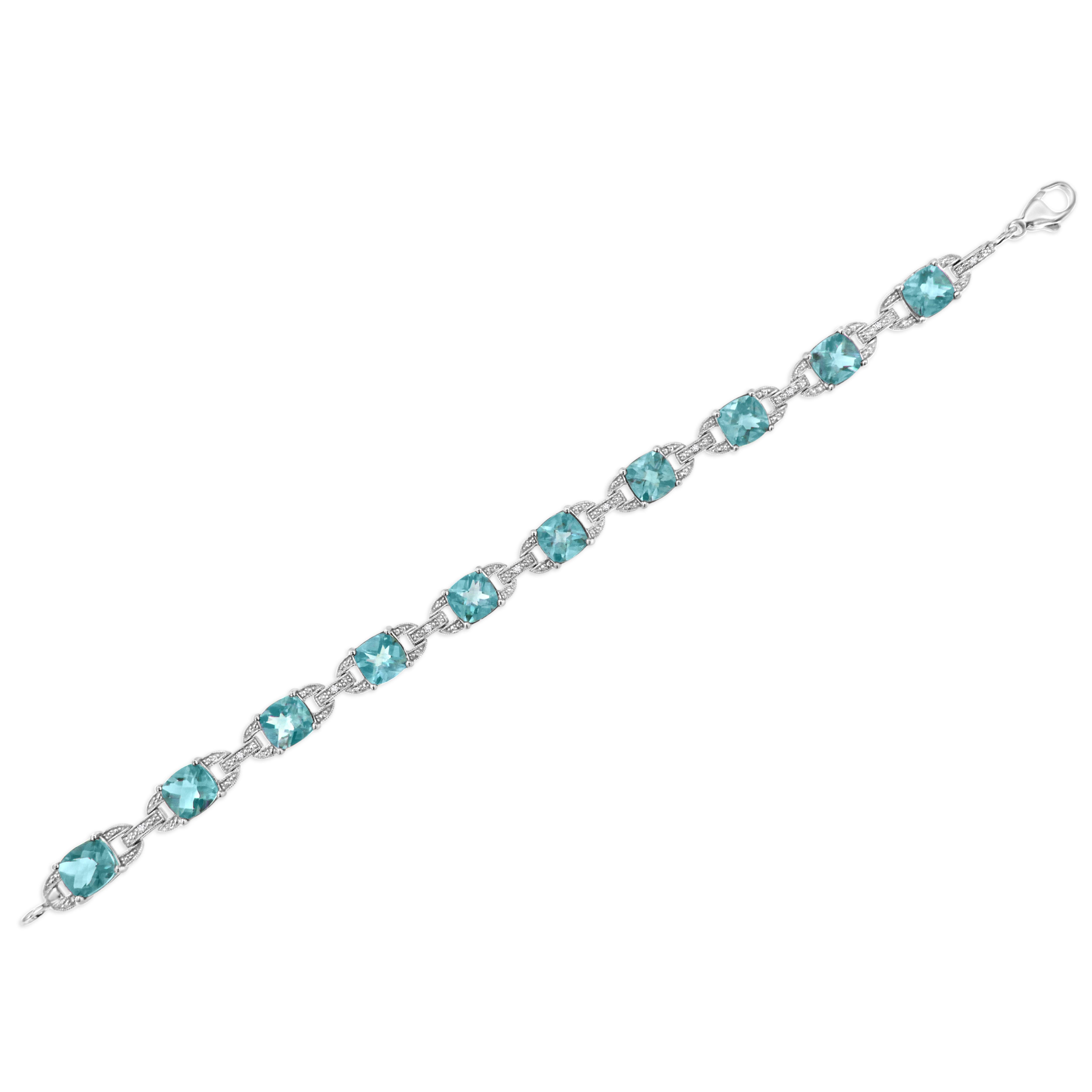Women's .925 Sterling Silver Blue Topaz and Diamond Accent Link Bracelet For Sale