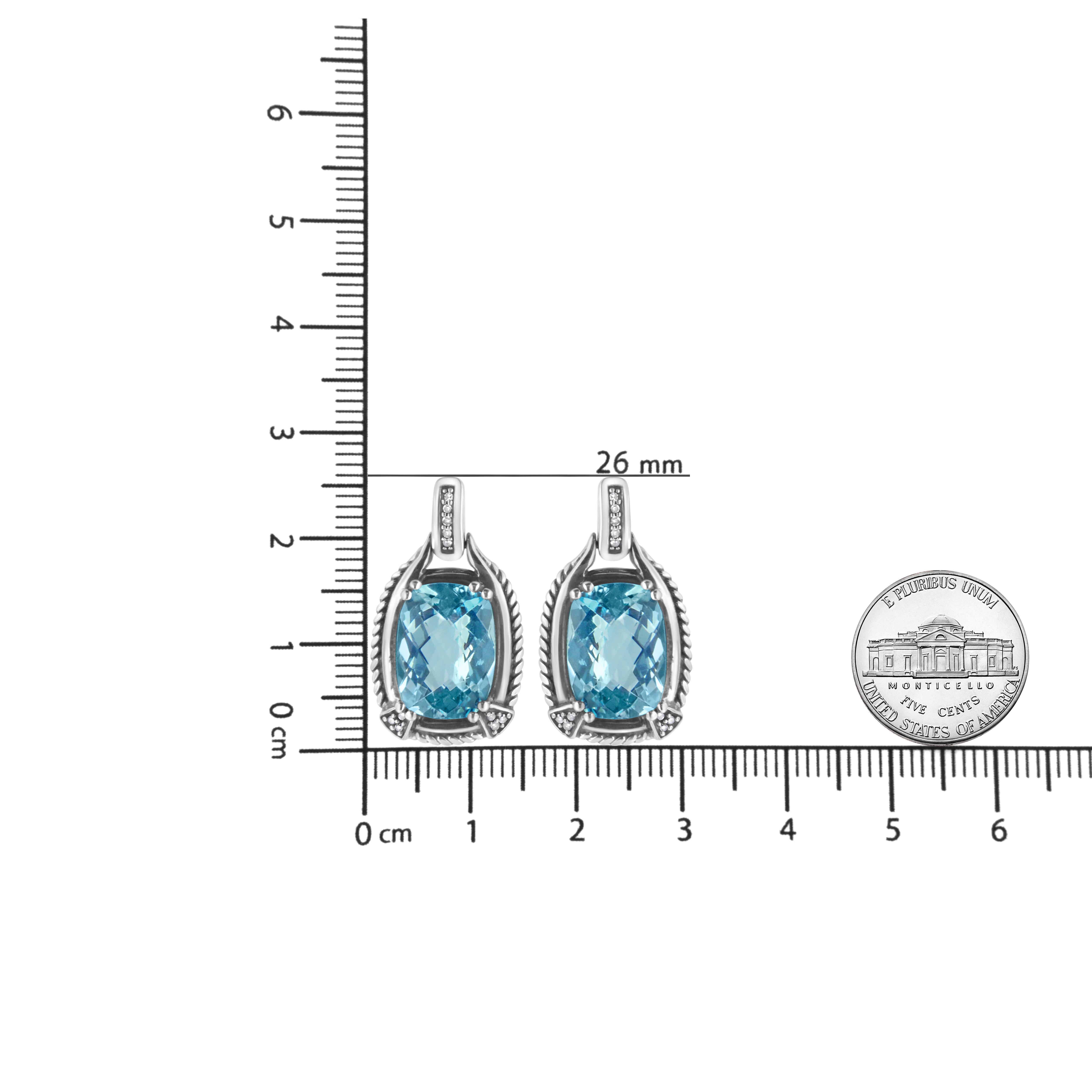 Pendants d'oreilles en argent sterling avec topaze bleue, pierre précieuse et diamants de .925 Pour femmes en vente