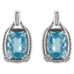 Pendants d'oreilles en argent sterling avec topaze bleue et diamants de 0,925 carat