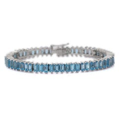Bracelet tennis pour mariage en argent sterling 925 avec topaze bleue