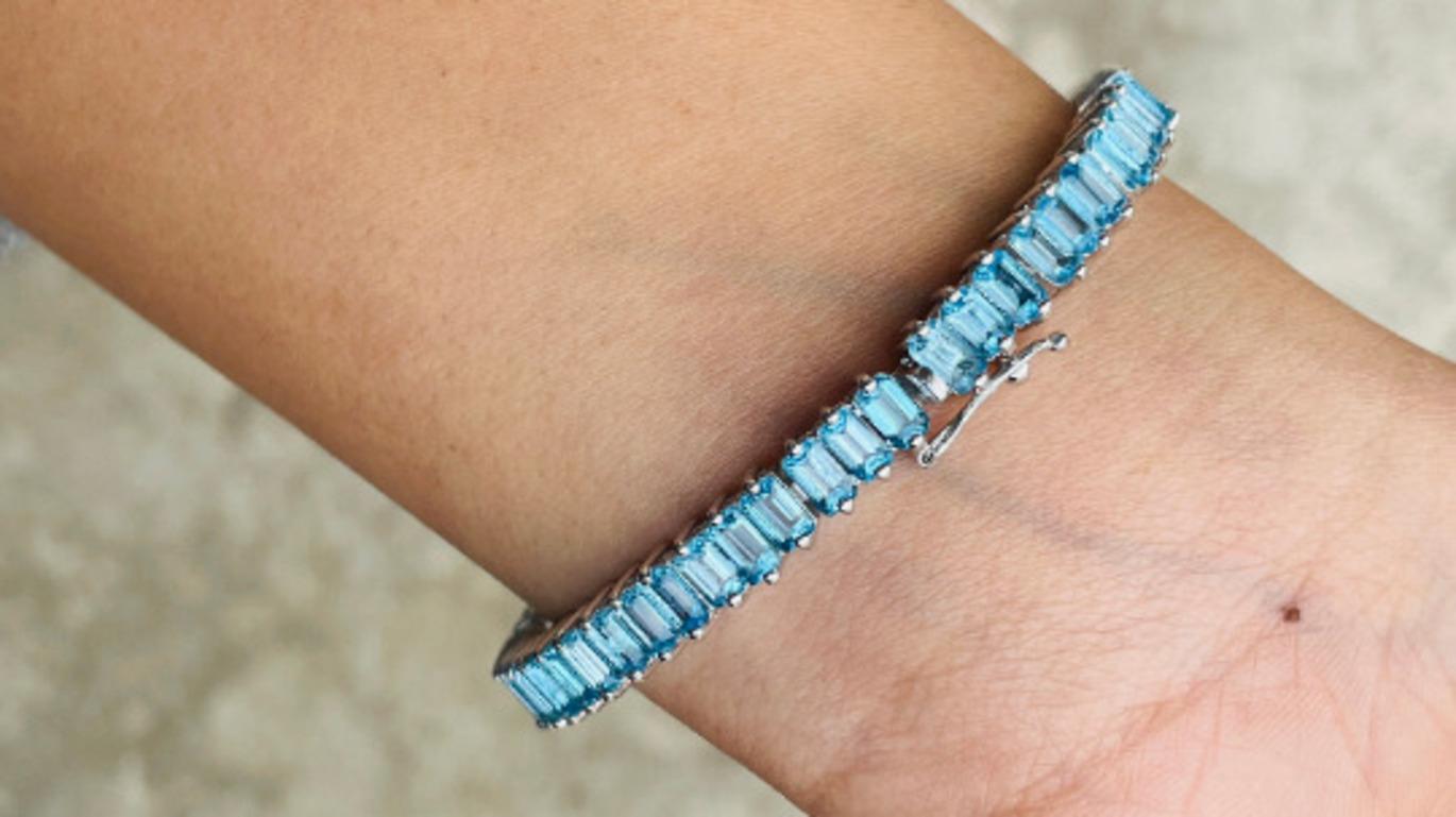Bracelet tennis pour mariage en argent sterling avec topaze bleue de .925 Pour femmes en vente