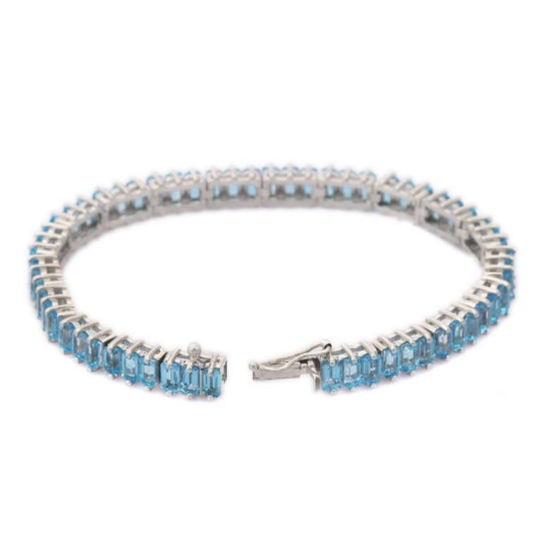 .925 Sterling Silver Blue Topaz Tennis Bracelet for Wedding For Sale 1