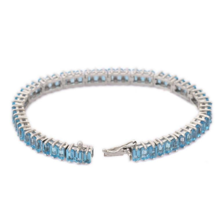 925 Sterling Silver Blue Topaz Tennis Bracelet for Wedding For Sale 1
