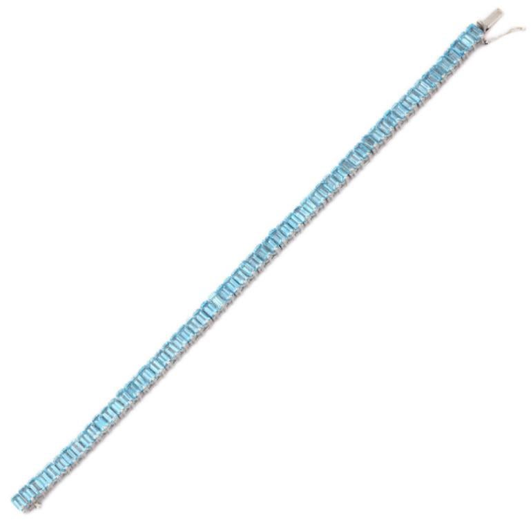 925 Sterling Silver Blue Topaz Tennis Bracelet for Wedding For Sale 2