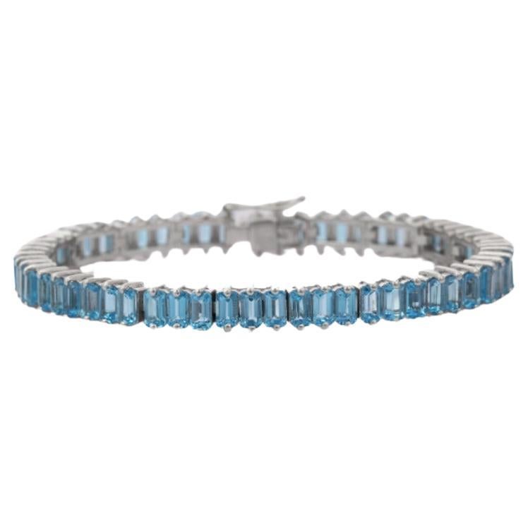 .925 Sterling Silver Blue Topaz Tennis Bracelet for Wedding For Sale