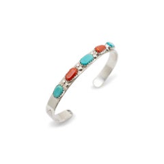 925 Sterling Silver B&N Nastacio Turquoise & Coral Bangle Bracelet
