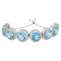Bracelet Bolo en argent 925 avec Topaze Bleue Naturelle et Zircon Bijoux pour Elle