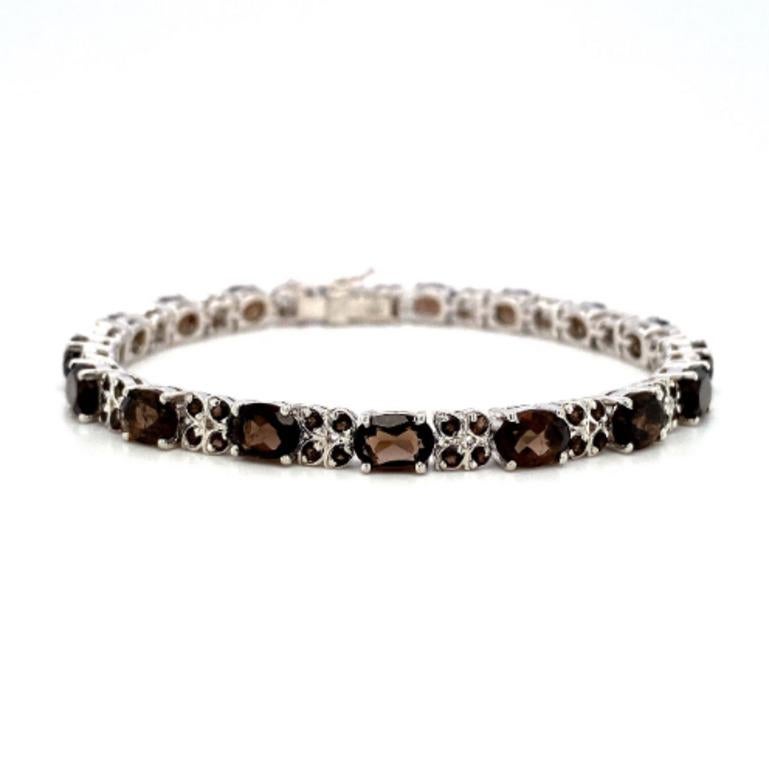 925 Sterling Silver Tennis Bracelet with 16.15 Carat Smoky Topaz Gemstone In New Condition For Sale In Houston, TX