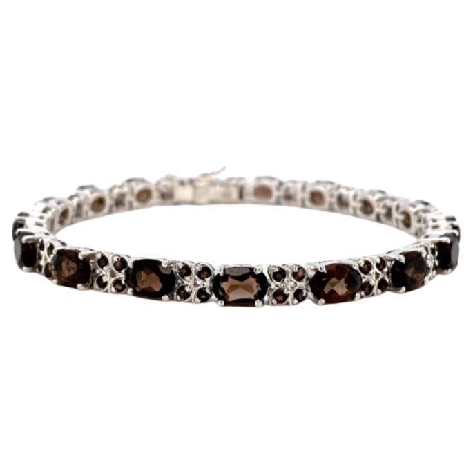 925 Sterling Silver Tennis Bracelet with 16.15 Carat Smoky Topaz Gemstone