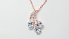 925 Sterling Silver Bridal Necklace 18K Rose Gold 3.75 Cts Aquamarine Jewelry
