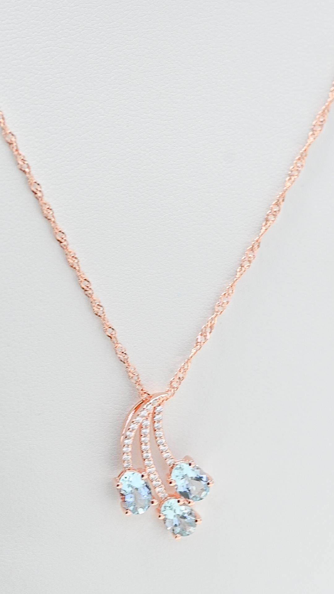 Oval Cut 925 Sterling Silver Bridal Necklace 18K Rose Gold 3.75 Cts Aquamarine Jewelry For Sale