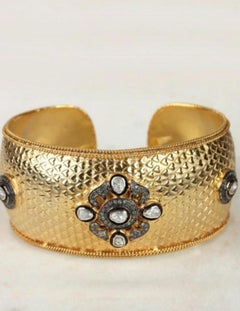 Bracciale largo con diamanti in argento 925 Bracciale Bangle Gioielli fatti a mano.