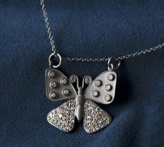 Collier papillon en argent 925 Diamant naturel Pendentif insecte Bijoux.