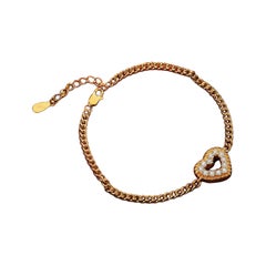925 Sterling Silver Chain Bracelet Natural Pave Diamond Heart Styled Bracelet.