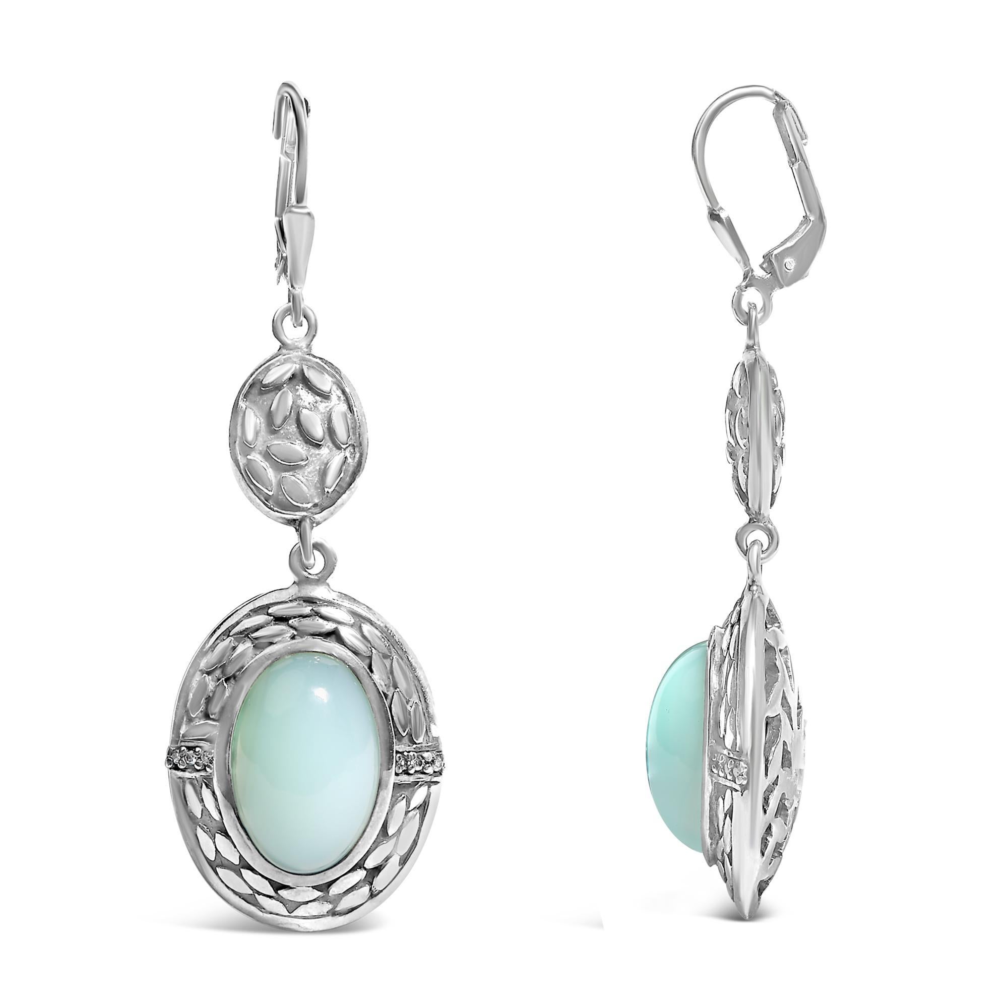 Modern .925 Sterling Silver Chalcedony Diamond Accent Drop and Dangle Earrings For Sale