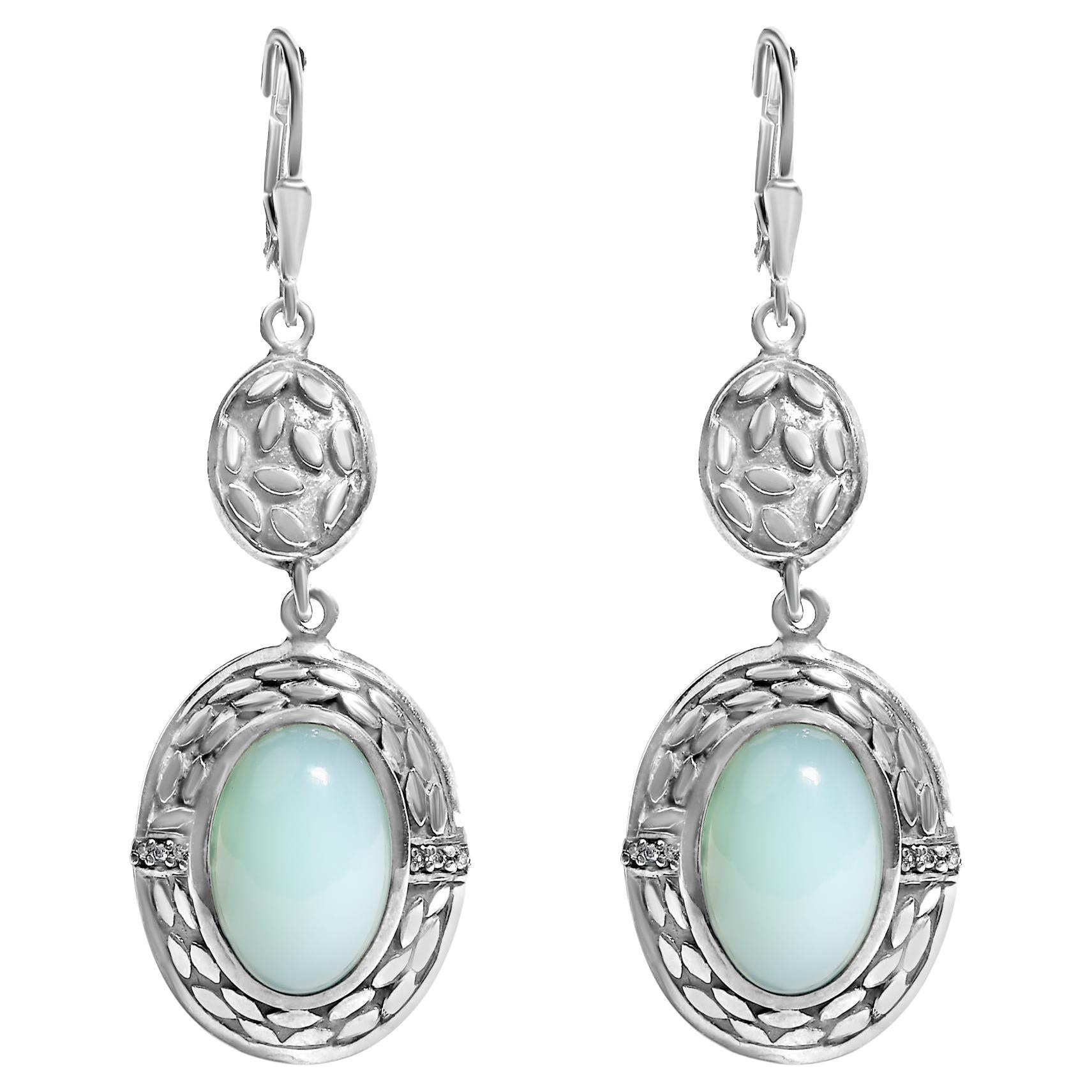 .925 Sterling Silver Chalcedony Diamond Accent Drop and Dangle Earrings