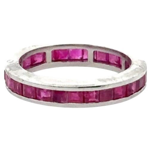 For Sale:  925 Sterling Silver Channel Set Ruby Stacking Band Engagement Ring for Her