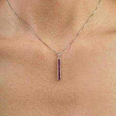 925 Sterling Silver Channel Set Square Cut Ruby Vertical Bar Pendant by Silvorra