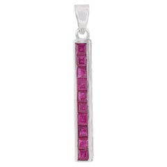925 Sterling Silver Channel Set Square Cut Ruby Vertical Bar Pendant by Silvorra