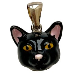 925 Sterling Silber Charms Anhänger Halskette Schwarze Katze 